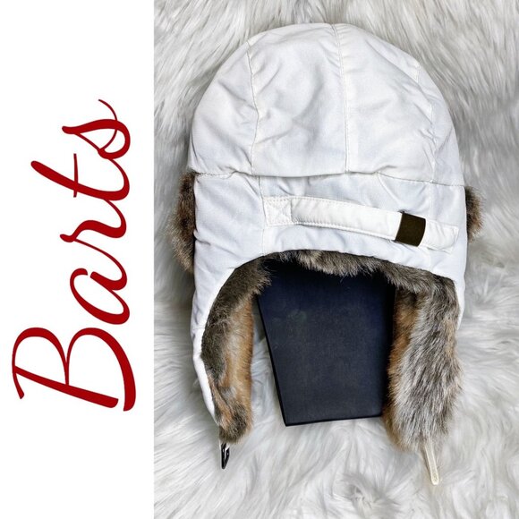 NWOT BARTS TRAPPER AVIATOR PILOT BOMBER HAT FAUX FUR TRIM WHITE, ONE SIZE - Picture 4 of 12